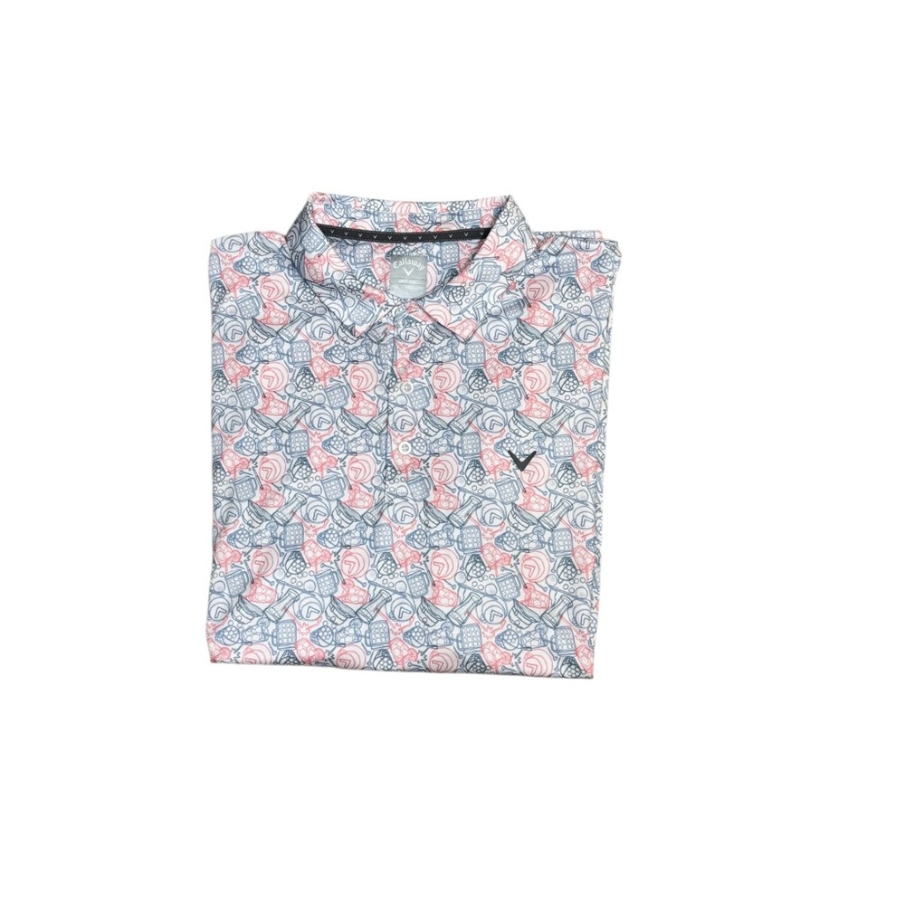 Callaway Opti-Dri Golf Polo Shirt XXL Blue Coral Pink Beer Mug Print Stretch - Picture 4 of 6